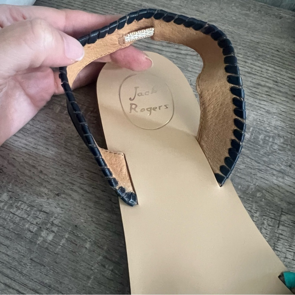 Jack Rogers Turquoise and Navy Sling Back Sandals 10 View 6